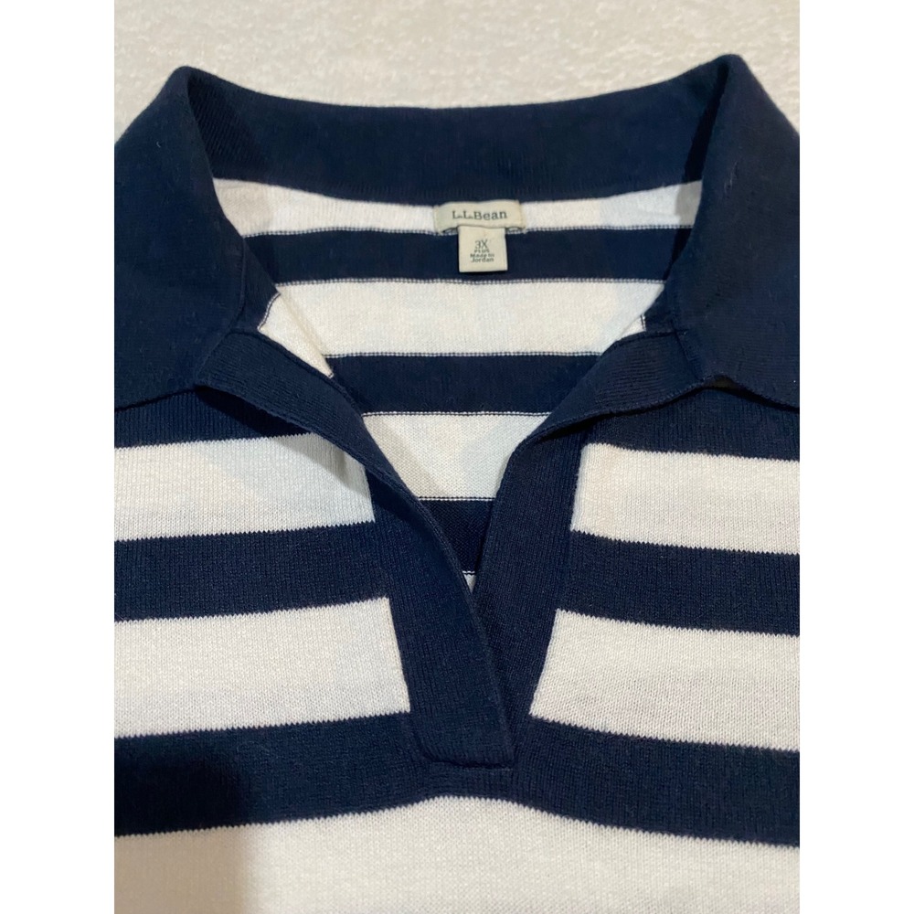 LL Bean Womens 3X Cotton Cashmere Striped Polo Sweater Navy Blue White 522982 - Picture 7 of 8